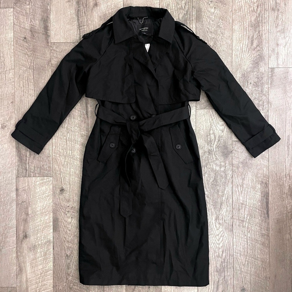 Banana Republic Timeless Trench Coat Black Double Breasted Belted Small NEW